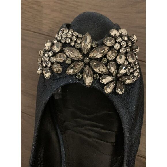 Vera Wang Navy Blue Shine Silver Rhinestone Peep Toe Ballet Flats 7.5 - Picture 5 of 8